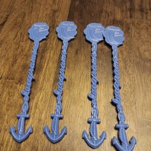 Seagram's Seabreeze Nautical Blue Anchor Stirrers - Set of 4